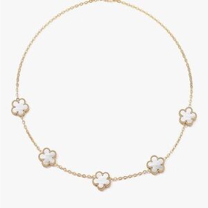 18K Gold Four Leaf Clover Necklace White Enamel Stainless Steel Lucky Charm